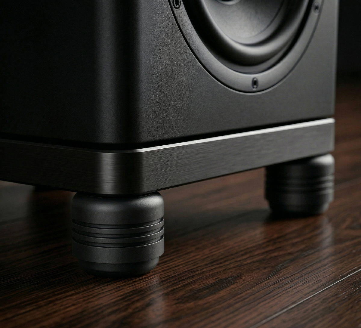 BassGuard Smooth dempeføtter, sett med fire, silkematt sort finish